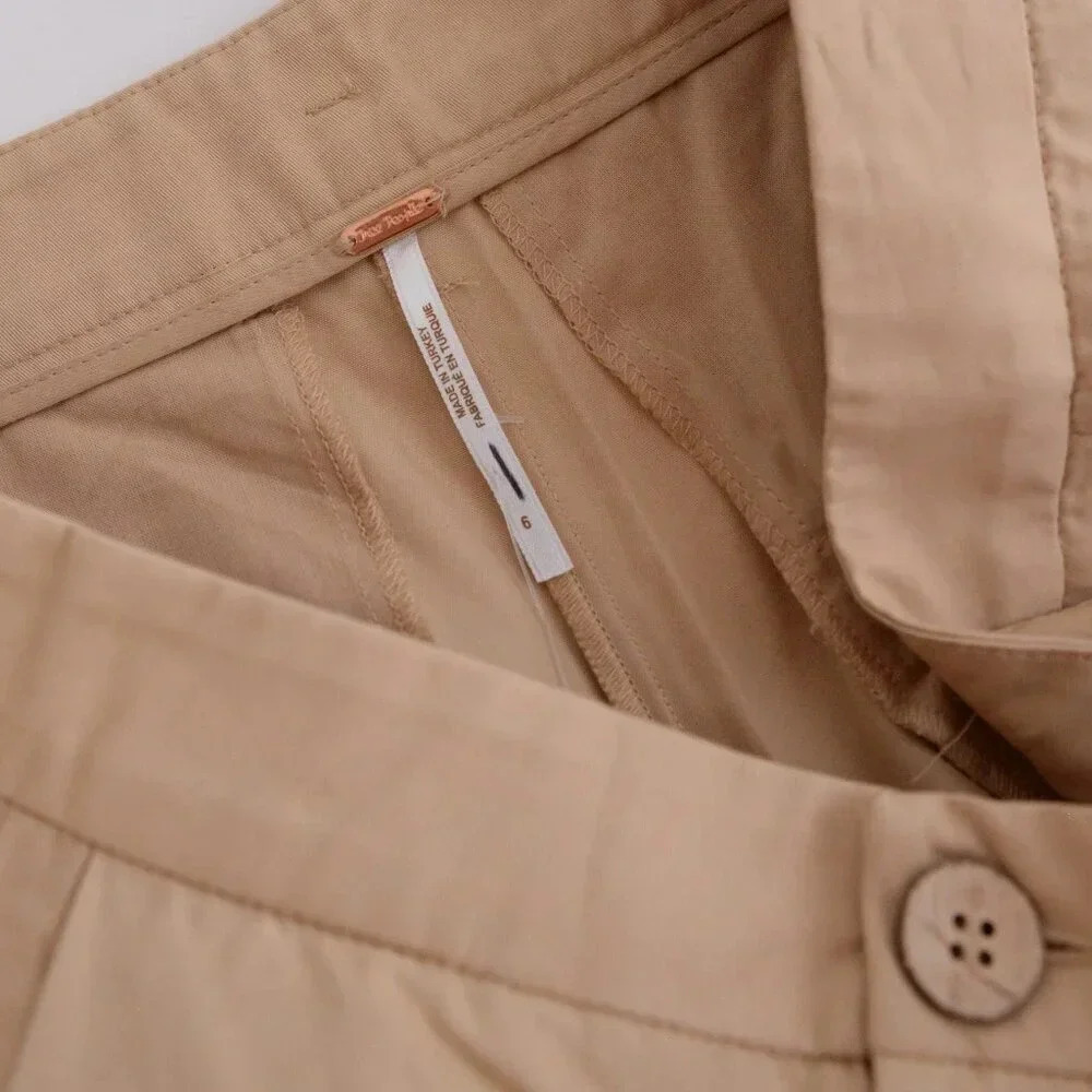Free People Beige 100% Cotton Balloon  Palazzo Baggy Pleated Crop Pants 6 - Picture 12 of 12